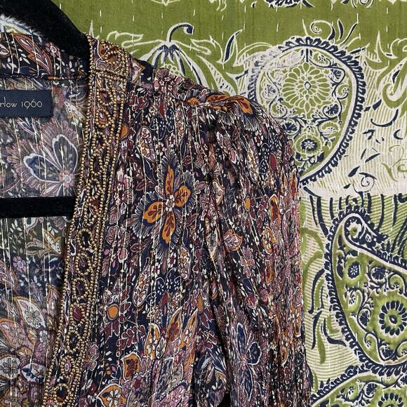 House of Harlow x Revolve Rust Floral Marella Metallic Cropped Blouse Size Small - Picture 7 of 16